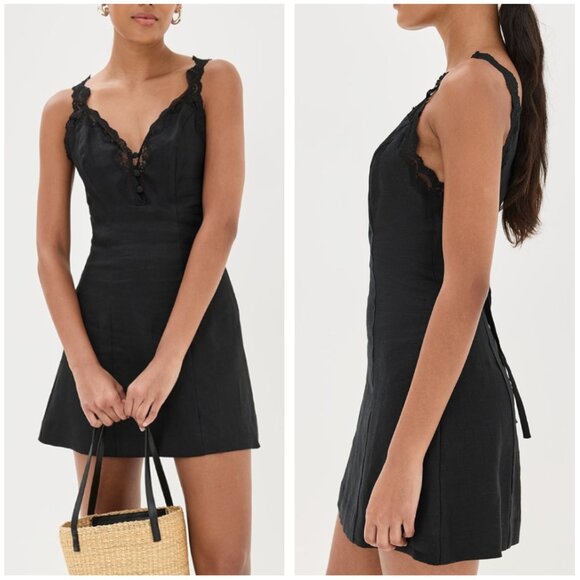 Reformation ブラック ミニ　ワンピース REFORMATION Black Wide Ribbed Knit Mel Bodycon Tank LBD Mini